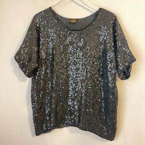 Vintage Silk Sequin T Shirt Top 1X